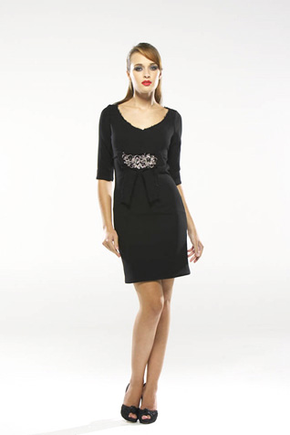 Crepe Dress with Bow and Broach