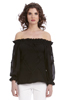 Black Slashed Frayed Peasant Top