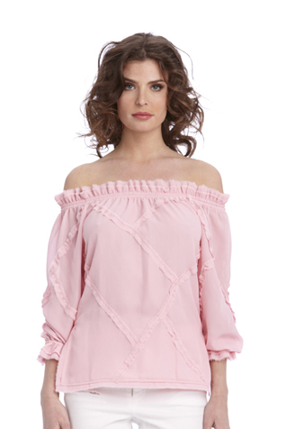Blush Slashed Frayed Peasant Top