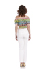 Frayed Chiffon Knit Cropped Peasant Top