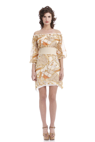 Frayed Off Shoulder Peasant Dress