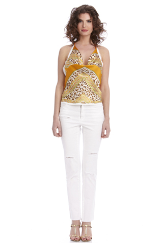 Silk Print Cowled Halter Top