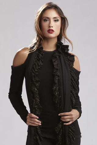 Black Knit Ruffled Scarf