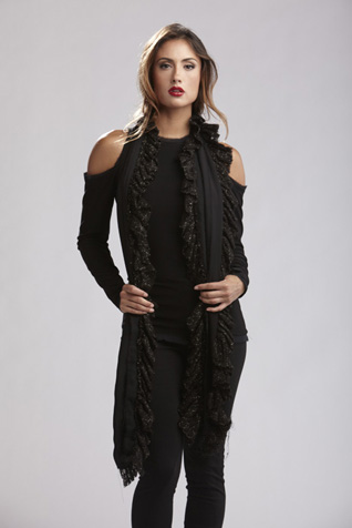 Black Knit Ruffled Scarf