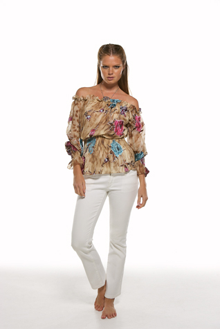 Multicolored Off Shoulder Peasant Top