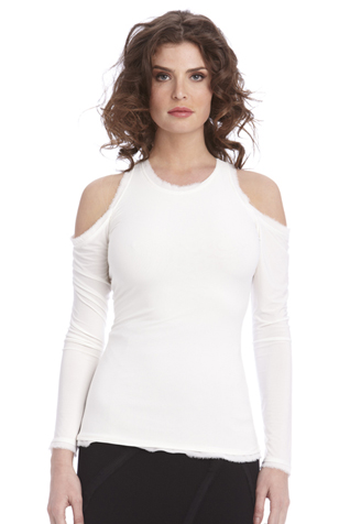 Frayed Chiffon Open Shoulder Jersey Tee