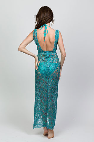 Long Wrap Sundress Aqua Metallic Lace